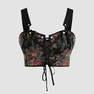 Flower print corset cropped top